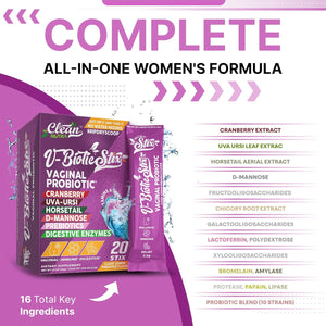 Clean Nutraceuticals Vaginal Probiotics for Women with Cranberry Extract, D-Mannose, Prebiotics, Ph Balance for Women, Vaginal Health – Womens Probiotic Alternative to Gummies - 20 Stix
