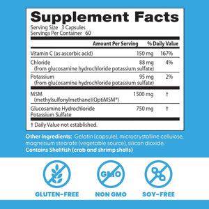 Doctor'S Best Synergistic Glucosamine with MSM Formula - Joint Health Support Supplement for Women & Men, Features Vitamin C, Potassium, & Chloride, Non-Gmo, Gluten Free, Soy Free - 180 Capsules