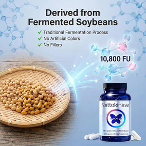 Nattokinase Supplement with 10,800 Fu,Ultimate Nattokinase Supplement Organic,Odorless Fermented Soy Enzyme, Vegan, Gluten Free, Easy Daily Routine, 60 Capsules (1Pc)