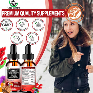 Berberine Drops, High Absorption 6-In-1 Liquid Berberine Supplement with Ceylon Cinnamon Milk Thistle Turmeric, Premium Berberine Hcl for Immune Function Metabolic & Digestive Support, 30 Servings