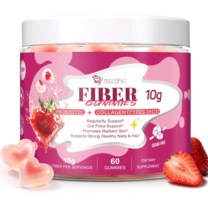 Migcopat 10G Fiber Gummies with Collagen Peptides, Hyaluronic Acid, Vitamin C, ACV, 30 Billion CFU Probiotics – Sugar Free Collagen Gummy for Skin, Hair & Nails – Digestive Health Support – 60 Cts