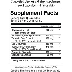 Jocko Fuel Joint Support Supplement - Glucosamine MSM for Joint Pain, Mobility, & Flexibility W/Turmeric & Boswellia (180 Capsules)