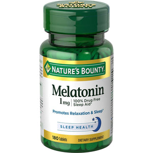 Nature'S Bounty Melatonin, 100% Drug Free Sleep Aid, Promotes Relaxation and Sleep Health, 1Mg, 180 Tablets