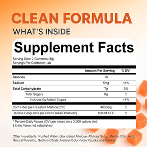 Clean Prebiotic Fiber Gummies for Men - Peach Flavor, Pre+Probiotic Fiber Gummies, Gut Balance, Digestive Support & Daily Clean Confidence, Cleaning Support Gummy 60Gummies