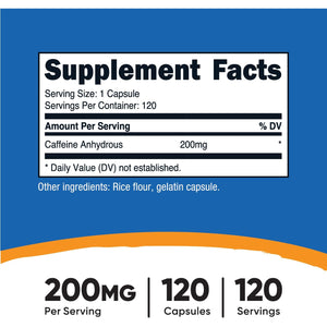 Nutricost Caffeine Pills 200Mg, 120 Capsules - Gluten Free, Non-Gmo
