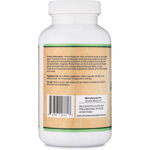 Essential Amino Acids - 1 Gram per Serving Powder Blend of All 9 Essential Aminos (EAA) and All Branched-Chain Aminos (Bcaas) (Leucine, Isoleucine, Valine) 225 Capsules, Gluten Free by Double Wood