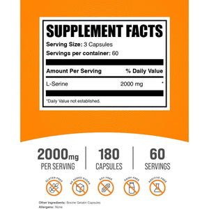 Bulksupplements.Com L-Serine Capsules - Serine Supplement, Amino Acids Supplement - Gluten Free, 3 Capsules per Serving, 180 Count (Pack of 1)
