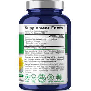 Nusapure Dandelion Root Capsules, 112.5 Mg, 200 Veg Capsules (Non-Gmo, Vegan)