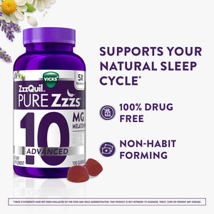 Zzzquil Pure Zzzs Advanced Melatonin Gummies, Melatonin 10Mg, Sleep Aid, with Chamomile & Lavender, Melatonin Sleep Gummies, Sleep Aids for Adults, Berry Flavored, 100 Sleep Gummies