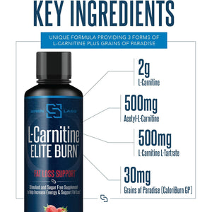 SIRENLABS L-Carnitine Elite Burn Liquid Keto Fat Burner and Metabolism Activator - Fat Loss Support Keto Friendly Weight Loss Increase Energy - Stimulant Free - Strawberry Blast 3000Mg (32 Servings)