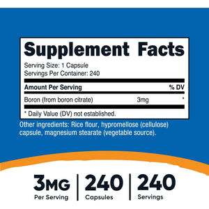 Nutricost Boron 3Mg Supplement, 240 Vegetarian Capsules - Gluten Free and Non-Gmo