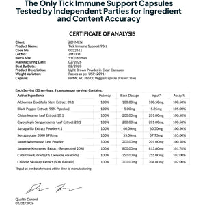 Zenmen Tick Immune Support Supplement - Improved Formula - Japanese Knotweed, Cat'S Claw, Chinese Skullcap, Cryptolepis Sanguinolenta, Sweet Wormwood - 90 Vegan Capsules, Made in the USA