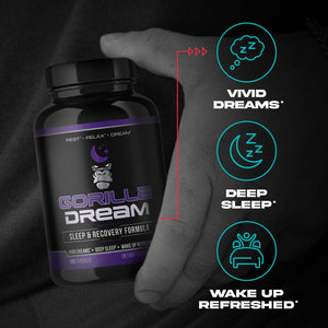 Gorilla Mind Dream Sleep Supplement (120 Capsules) - Nootropic Infused Comprehensive Sleep & Recovery Supplement - GABA, Melatonin, Valerian Root, Magnesium, L-Theanine, Sensoril, Ashwagandha & More