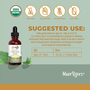 MARYRUTH'S Organics Lemon Balm Leaf Liquid Extract | Mood Support | Relaxation | Calming | Nervine Herbal | Lemon Balm Tincture | USDA Organic | Vegan | Non-Gmo | Gluten Free | 1 Fl Oz