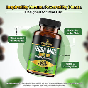 Extra Strength Yerba Mate High Potency, 60Mg Caffeine per Capsule, Extract Pills Supplements for Clean Natural Energy, Made in USA - 120 Caps