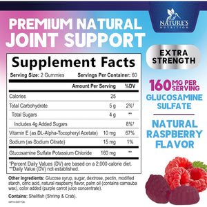 Joint Support Gummies - Glucosamine plus Vitamin E Nature'S Joint Support Supplement for Occasional Discomfort for Back, Knees & Hands - Cartilage & Joint Health & Flexibility Support - 120 Gummies