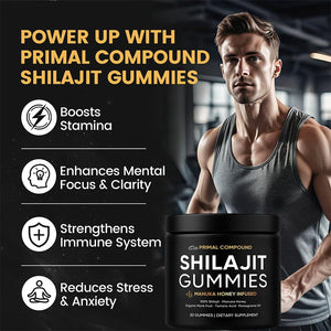 Primal Compound Shilajit Gummies for Men,With Manuka Honey, Organic Monk Fruit & Fulvic Acid, Shilajit Gummies Supplements, 30 Gummies
