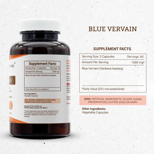 Secrets of the Tribe Blue Vervain 120 Capsules, 1000 Mg, Blue Vervain (Verbena Hastata) Dried Herb (120 Capsules)