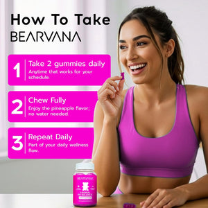 BEARVANA Vaginal Ph Support & Probiotic Gummies for Women | Feminine Wellness & Intimate Care Supplement with Vitamin C | Pineapple Flavor | 60 Gummies