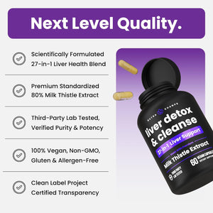 Nutrachamps Liver Cleanse Detox & Repair Formula, 20+ Herbs: Milk Thistle Extract with Silymarin, Artichoke, Dandelion, Chicory Root Powder, Liver Support Pills Supplement, 60 Capsules