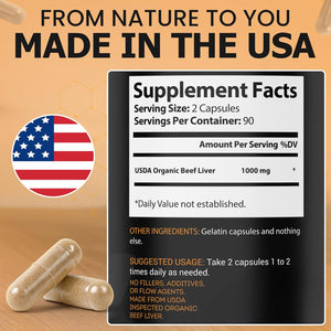 100% Organic Grass Fed Beef Liver Capsules (180 Caps) - Pasture Raised - Iron, Vitamin A, B, Collagen - Promotes Energy, Detoxification, Whole Body Wellness - Ancestral Paleo Living - Ion Supplements