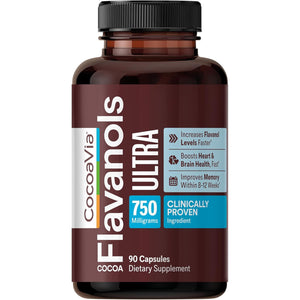 Cocoavia Ultra 750Mg Cocoa Flavanols – Heart & Brain Support, Memory & Blood Circulation Booster, High Flavanol Cocoa for Nitric Oxide, Energy & Oxygen Boost, Vegan, Gluten-Free, 30-Day Supply