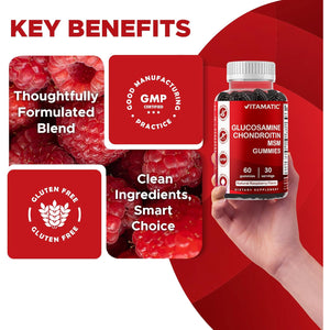 Vitamatic Glucosamine Chondroitin Gummies with MSM & Vitamin E – Joint Support Formula – 60 Pectin-Based Vegan Gummies