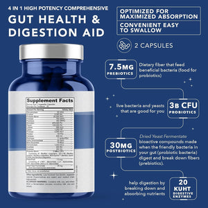 4-In-1 Gut Health Support – Prebiotics + Probiotics + Postbiotics + Digestive Enzymes for Women and Men – DE111 Spore Probiotic for Digestive Support & Bloating – Non-Gmo – 60 Veggie Capsules
