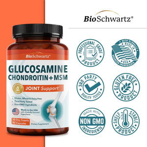 Glucosamine Chondroitin MSM Joint Support Supplement - Collagen Peptides, Turmeric and Ginger, Hyaluronic Acid, Glucosamine Chondroitin Sulfate for Joint Comfort - Gluten Free, Non GMO, 90 Capsules