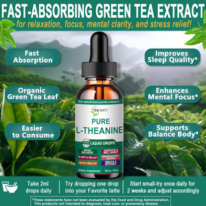 L Theanine Liquid Drops, Pure L-Theanine 400Mg for Adults and Kids, Organic High Absorption L Theanine Supplement, Natural Focus Supplement, Non-Gmo | Gluten Free | 30 Servings
