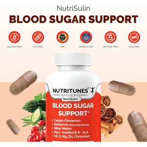 Ceylon Cinnamon & Berberine (Dihydroberberine) Supplement for Blood Sugar Support with Added Blood Sugar Complex Myo-Inositol Bitter Melon R-ALA VIT. D Chromium Magnesium & Zn– 90 Nutrisulin Capsules