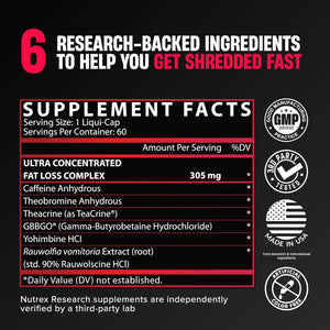 Nutrex Research Lipo-6 Black Ultra Concentrate | Thermogenic Energizing Fat Burner Supplement, Increase Weight Loss, Energy & Intense Focus |Capsule, 60Count