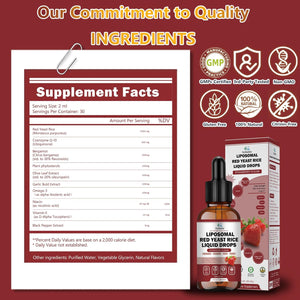 Liposomal Red Yeast Rice Liquid Drop 1200Mg 10-In-1 Organic Red Rice Yeast with Coq10 Citrus Bergamot Plant Sterols Garlic, Extra Strength Cholesterol Lowering Supplements for Women Men
