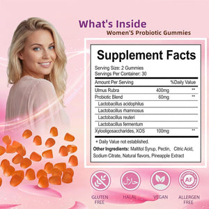 Women'S Probiotics Gummies with Slippery Elm – Vaginal Health, Gut Health & Ph Balance Support, Pineapple Flavor – Gluten Free, Vegan (30 Servings)(Q2)