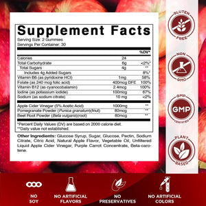 Vitamatic Apple Cider Vinegar Gummies - 1000Mg per Serving - 60 Vegan Gummies - ACV Gummies for Detox, Weight Loss Support, Energy Boost, Digestion & Gut Health