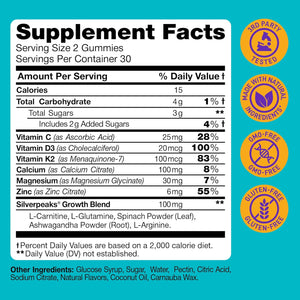 Height Growth Gummies for Kids - Growth Vitamins for Teens, Height Increase Multivitamin for Boys & Girls with Calcium Vitamin D C K2 Magnesium Zinc, Natural Height Growth Maximizer Supplement, 60 PCS