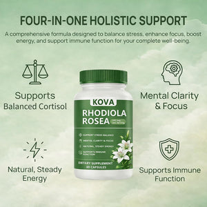 Wuliao KOVA Rhodiola Rosea Capsules, Rhodiola Rosea Extract Supplement for Balanced Cortisol - Stress & Focus Support, Metabolism, Energy & Immune Health – 60 Capsules (1)