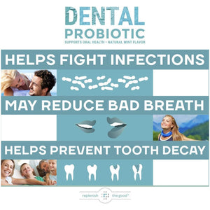 Dental Oral Probiotic, 60 Chewable Tablets - Supplements W/Blis K12 & M18 - Bad Breath Treatment for Adults - Boosts Oral Health - Fights Halitosis, Tooth Decay, Strep Throat (Mint Flavor)