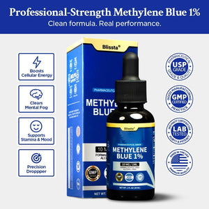 USP Pharmaceutical Grade Methylene Blue 1% Solution – Third-Party Lab Tested, Formaldehyde-Free, Heavy Metal Free –Nootropic - Cognitive Support, Brain Health, Energy & Focus Drops – 30Ml