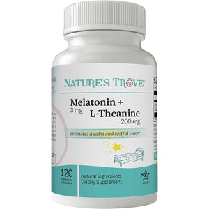Nature'S Trove Melatonin 3Mg + L Theanine 200Mg – Calm and Relaxation – 120 Kosher Vegetarian Capsules