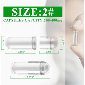 Wananfu Size 2 Empty Capsules Vegetarian (100 Count) Bundle with 2 Micro Lab Spoons, Clear Fillable Veggie Pill Capsules Size 2 for Making Your Own Supplements