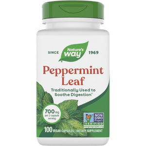 Nature'S Way Peppermint Leaf, Traditionally Used to Soothe Digestion*, 700 Mg per 2-Capsule Serving, Peppermint Supplement, Non-Gmo Project Verified, 100 Vegan Capsules (Packaging May Vary)