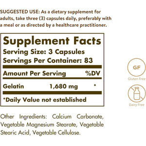 Solgar Gelatin 1680 Mg, 250 Capsules - Natural Gelatin - Supports Bone, Joint & Skin Health - Gluten Free, Dairy Free - 83 Servings