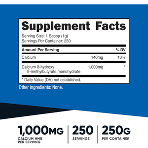 Nutricost HMB Powder (Beta-Hydroxy Beta-Methylbutyrate) 250 Grams - Gluten Free & Non-Gmo