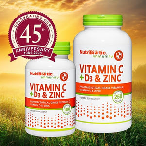 Nutribiotic – Vitamin C + Vitamin D3 & Zinc, 100 Capsules | Potent, Comprehensive Immune Support | Essential & Antioxidant Daily Supplement | Gluten & GMO Free