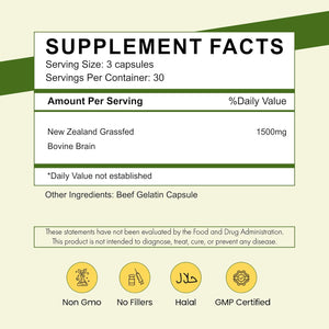 Primal Being Grassfed Beef Brain, Supports Memory, Mood, Focus, Energy, Cognitive Health - 90 Capsules, 1500Mg per Serving