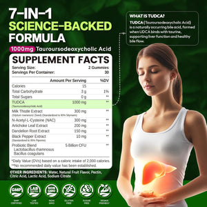 TUDCA 1000Mg Gummies, TUDCA Milk Thistle for Liver Support, with NAC, Artichoke Extract for Liver Cleanse Detox & Repair, Healthy Bile Flow & Digestion, Sugar Free Mixed Berry Flavor, 60 CT