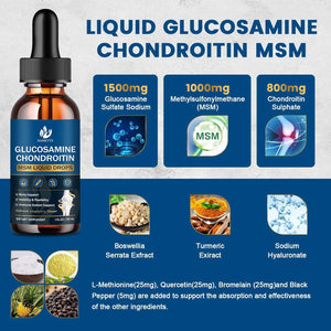 (2 Pack) Glucosamine Chondroitin MSM Liquid Drops, High Absorption, Antioxidant, Immune, Bone Support, MSM Supplement for Men & Women, Vegan, Sugar-Free, Raspberry Flavor, 1 Fl Oz