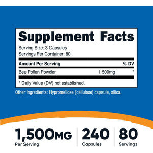 Nutricost Bee Pollen (240 Capsules, 80 Servings) (1,500MG per Serving) - Non-Gmo, GMP Compliant