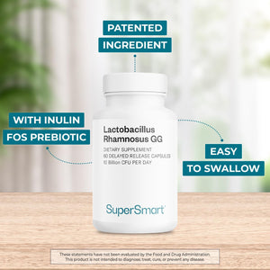 Supersmart Lactobacillus Rhamnosus GG 10 Billion CFU per Day (LGG Probiotic with Inulin) - L. Rhamnosus Supplement | Non-Gmo & Gluten Free - 60 DR Capsules
